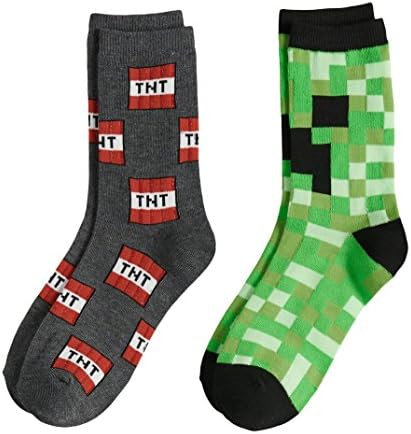 Minecraft Boys Crew Length Socks-Creeper Face and TNT- 2 pair pack