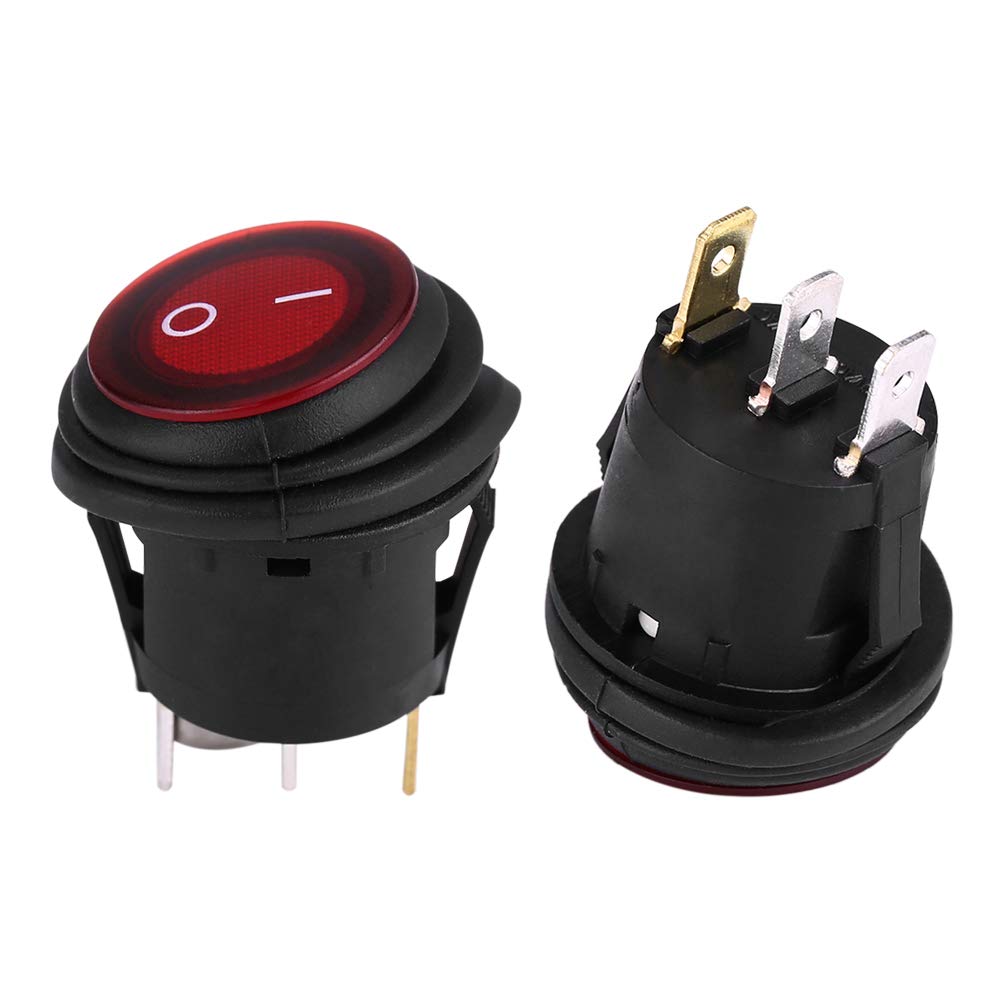 Waterproof Rocker Switches, LED Toggle Switch, 12V Round Red 3 Pin On Off Switch for Cars, Boats, Trucks, RVs, Jet Skis, Campers, Carts