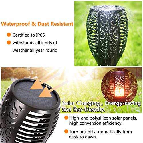 Solar Torch Lights Upgraded 42.4 Inch Flickering Flames Solar Lights Outdoor Landscape Decoration Lighting Dusk to Dawn Waterproof IP65 Security Garden Lights for Patio Pathway Driveway(2) (Yellow)