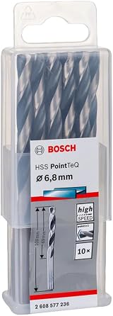 Bosch 10-piece PointTeQ HSS Twist Drill Bits for Metal 6.8 x 69 x 109 mm