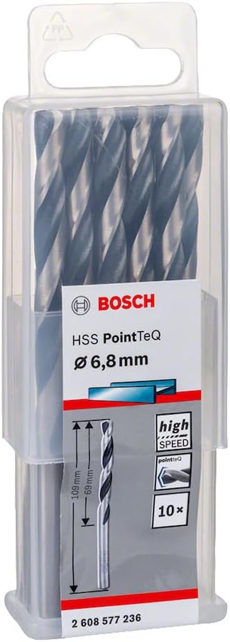 Bosch 10-piece PointTeQ HSS Twist Drill Bits for Metal 6.8 x 69 x 109 mm