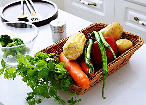 Extra Large Poly-Wicker Bread Basket Rectangle Imitation Rattan for Food Serving Restaurant/Kitchen/Coffee Table Diplay Decor Baskets Fruit Snacks Container (16" x 12" x 4") Brown