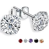 Feramox Rhodium-Plated Womens Girls CZ Earring Studs Round Cubic Zirconia Stud Earrings 2 cttw
