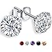 Feramox Rhodium-Plated Womens Girls CZ Earring Studs Round Cubic Zirconia Stud Earrings 2 cttw