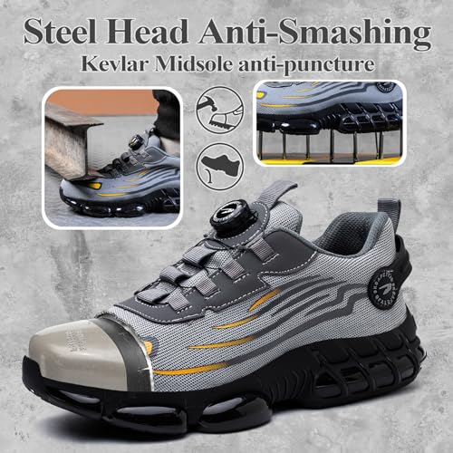 GemChve Safety Shoes Men Women Lightweight Breathable Sneakers Non-Slip Safety Shoes with Steel Toe Quick Adjustment of Laces 36-46 EU