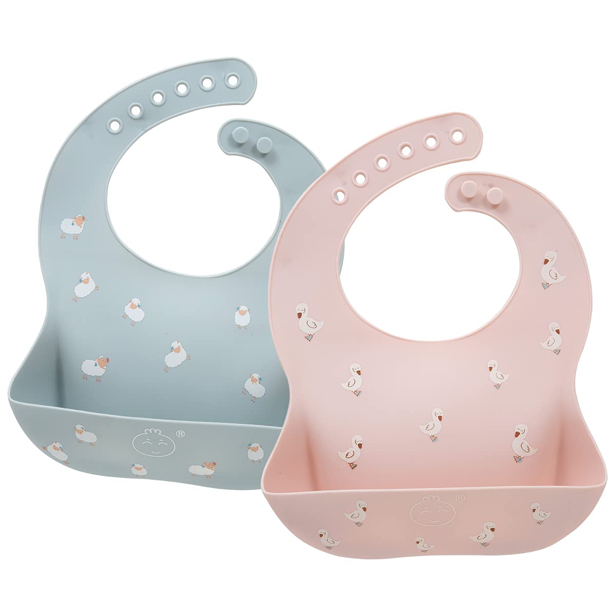 Little Dimsum Baby Bibs 2Pcs Silicone Baby Feeding Bibs Easily Adjustable and Wipe Clean Soft Waterproof Weaning Bibs Perfect Food Crumb Catcher for Babies & Toddlers (Duck&Sheep)