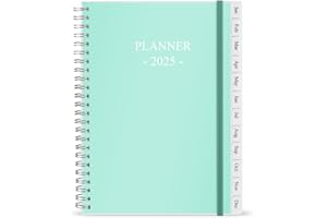 NOKINGO 2025 Planner - Weekly & Monthly Planner Runs Jan 2025 to Dec 2025, 6.25" x 8.25", 12 Monthly Tabs, 14 Notes Page, Plastic Pocket, Flexible Cover with Twin-Wire Binding, Teal Planner 2025