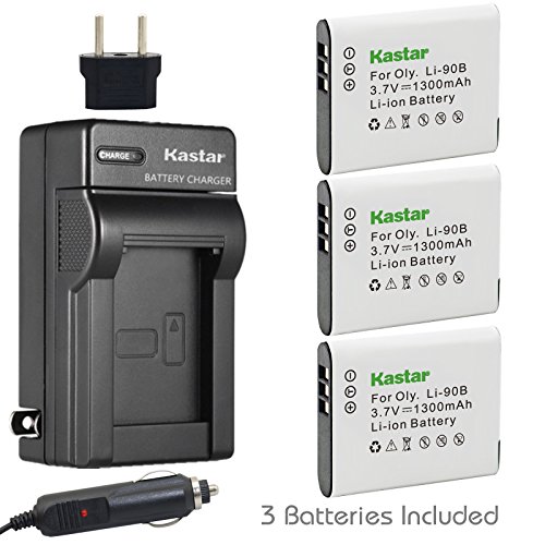 Kastar Battery (3-Pack) and Charger Kit for Olympus LI-90B, LI-92B, UC-90 Work with Olympus SH-1, SH-50 iHS, SH-60, SP-100, SP-100EE, Tough TG-1 iHS, Tough TG-2 iHS, Tough TG-3, XZ-2 iHS Cameras