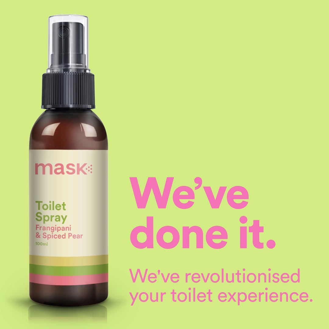 Mask Toilet Spray - Travel Size Bathroom Spray, Pack of 3, Odor Neutralizer Spray, Poop Spray Odor Eliminator, Bathroom Air Freshener, Bathroom Deodorizer - Frangipani & Spiced Pear Scent, 10.2 Fl Oz