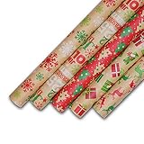 Ankuka Kraft Christmas Wrapping Paper Set, All Occasion Gift Wraps for Birthday, Valentine, Wedding and Party, 5 Rolls/Pack, 30