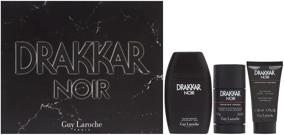 Guy Laroche Drakkar Noir Men 3 Pc Gift Set 3.4oz EDT Spray Deodorant Shower Gel