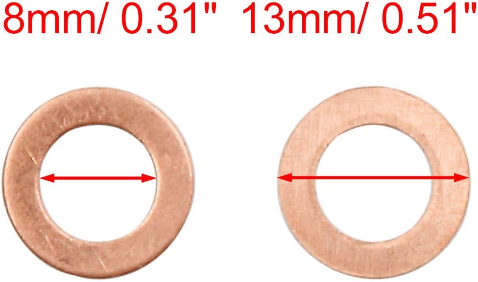 X AUTOHAUX 20pcs M8 x 13mm x 1mm Copper Flat Washer Sealing Ring for Screw Bolt, Copper Tone, 8*13*1mm - Image 3