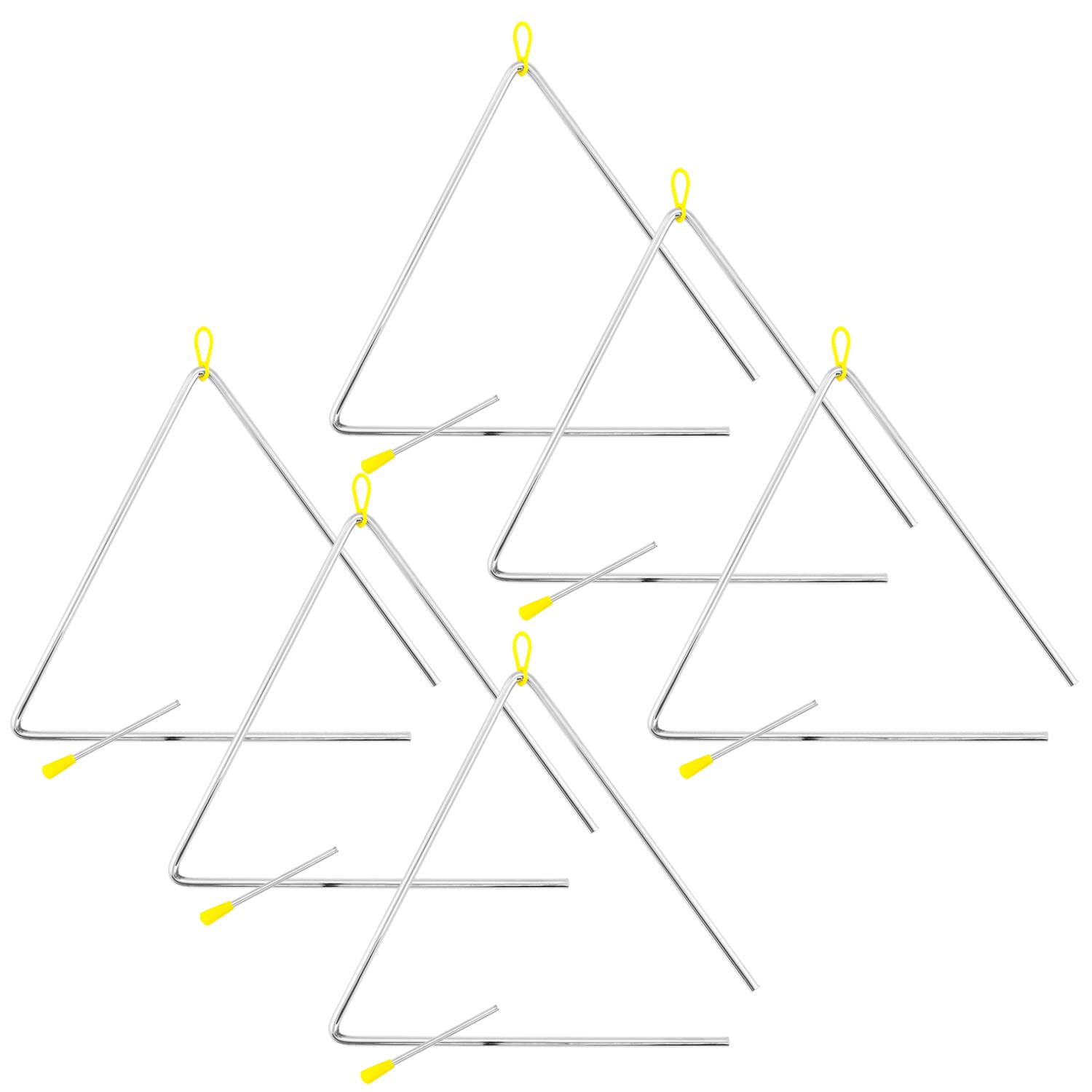 TIGER TRI28-6-MT 12" Samba Triangle Instruments - Heavy-duty Steel Triangles with Metal Strikers - Ideal for School, Band or Home Use - Pack of 6