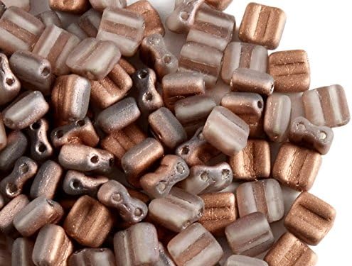 30pcs Silky Beads Block - Czech Glass Pressed Beads, decorative Squares 6x6mm with Two-Holes, Crystal Matte & Gold Capr Matte