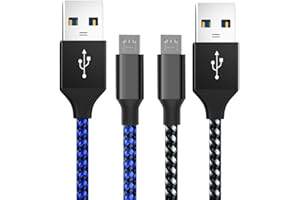 ZOMTOP PS4 Controller Charger Cable 10ft (2-Pack) - Nylon Braided Micro USB 2.0 High-Speed Data Sync Cord for PlayStation 4, PS4 Slim/Pro, Xbox One S/X, Android Phones (Blue & White)