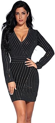 Summersun Short Black Rhinestone Cocktail Dress Long Sleeve Petite-Off Model Length 30" &amp; Hip Width 34" Hip (Medium)
