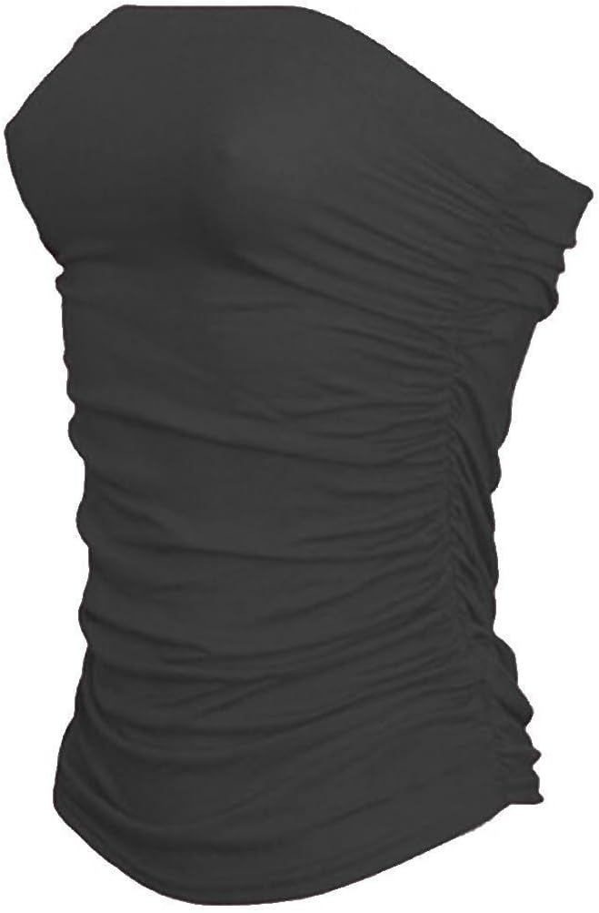 mymixtrendz Womens Plain Strapless Sleeveless Ruched Boob Tube Ladies Bandeau Top - Sizes 8-14