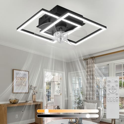 Homefire Ceiling Fan with Light - LED Lamp Fan Ceiling Silent and Remote Control Black 3000-6500K Dimmable Modern Ceiling Fans 6 Speeds DC Motor for Bedroom