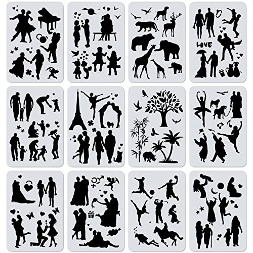 12Pcs Stencils for Painting on Wood Stencils for Painting on Canvas Scrapbook Supplies Wall