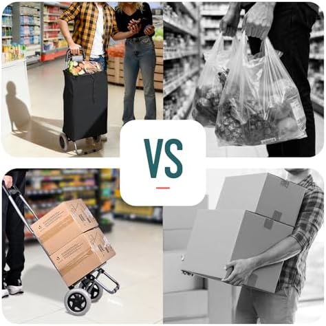 ® Carro de la Compra Plegable 2 Ruedas, Carrito Compra 2 en 1 de 59L con Bolsa Oxford Desmontable Bolsillo Trasero con Cremallera, Carro de Compras Chasis Ligero para Subir Escaleras Negro