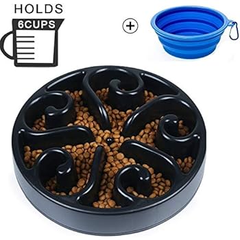 Slow Feeder Dog Bowl Bloat Stop Dog Food Bowl Maze Interactive Puzzle Non Skid, Come with Free Travel Bowl (Black, for Large Dog)