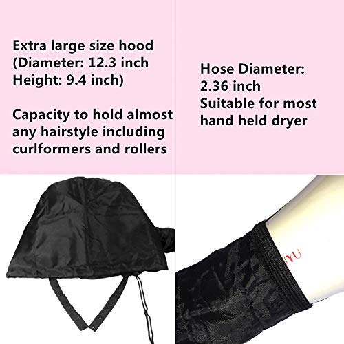 IMPROVED Hair Dryer Bonnet Hood Attachmen - NOT FALL OFF Portable Large Size Home Hair Steamer - Used for Dry, Deep Conditioning and Curling Rods Styling(Black)