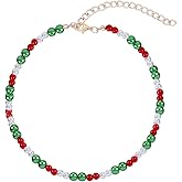 Yalice Christmas Necklace Colorful Holiday Choker Necklace Xmas Ornament Beaded Necklaces for Women