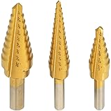 COMOWARE Step Drill Bit Set - Titanium Coated, Double Cutting Blades, High Speed Steel, Short Length Drill Bits Set of 3 pcs,