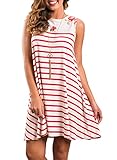 ZESICA Women's Crew Neck Sleeveless Striped Pocket Loose Swing T Shirt Tunic Dress
