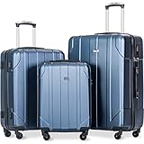 Merax 3 Piece P.E.T Luggage Set Eco-friendly Light Weight Spinner Suitcase(Blue)