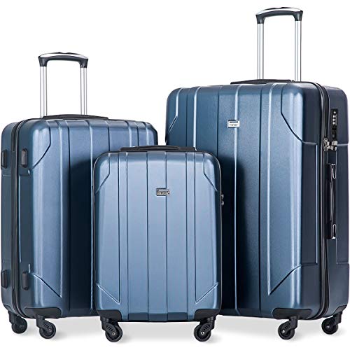 Merax 3 Piece P.E.T Luggage Set with TSA Lock Eco-friendly Light Weight Spinner Suitcase(Blue)