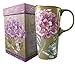 Ceramic Travel Mug Latte Tea Cup With Lid in Gift Box 17 oz. (Butterfly and Purple Flowers)