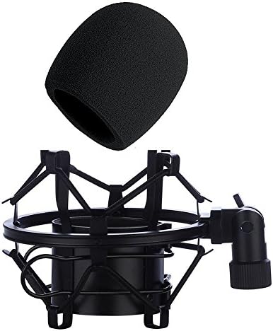 Sywon Microphone Shock Mount Set with Foam Pop Filter Mic Cover, Mic Anti-Vibration Mount Holder Clip for Studio Recording, Youtube Video, Skype, Podcasting, Online Live, Internet Chat and More
