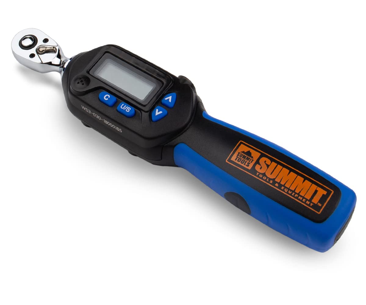 Summit Tools 3/8 inch Digital Torque Wrench, 1.11-22.12 ft-lbs (1.5-30 N-m) Torque Range, Sequential LED and Buzzer, Socket Set, Calibrated (WSP3-030CN)