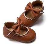 Meckior Infant Baby Girls Soft Sole Bowknot Princess Wedding Dress Mary Jane Flats Prewalker Newborn Light Baby Sneaker Shoes