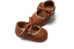 Meckior Infant Baby Girls Soft Sole Bowknot Princess Wedding Dress Mary Jane Flats Prewalker Newborn Light Baby Sneaker Shoes