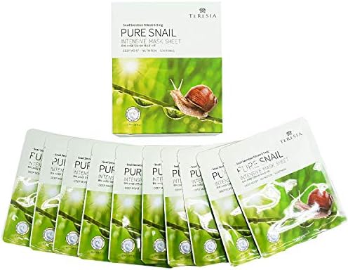 Premium Pure Snail Intensive Facial Mask Sheet, Moisturizing Brightening Anti Wrinkle, All in One Skin Care (10 sheets)