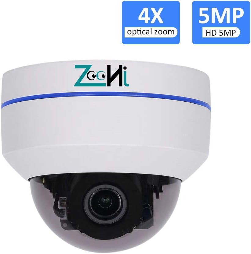 5MP PTZ POE Dome IP Camera with Audio, Security IP Camera Indoor and Outdoor, Mini Dome Surveillance Camera, Built-in Microphone, 4X Optical Zoom High Speed H.265, IP66 Waterproof IR Night Vision