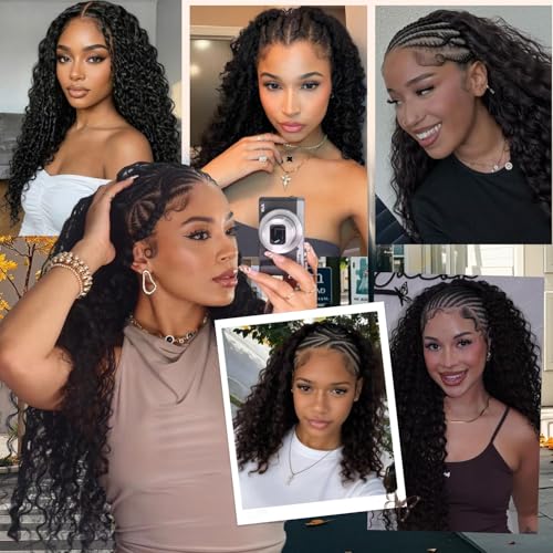 Feather Crochet Hair for Black Women, 100 Strands 140g Deep Wave Crochet Hair for Miracle Knots Hair Pre Separated Invisible Deep Curly Crochet Hair Natural Black (1B#, 18 Inch(100Strands))