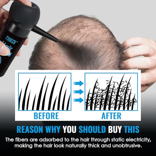 Hair Densifying Powder, Hair Powder, Hair Fibre with Spray Applicator, Thickening Spray Powder, Naturally Thicker, For Women and Men, Black