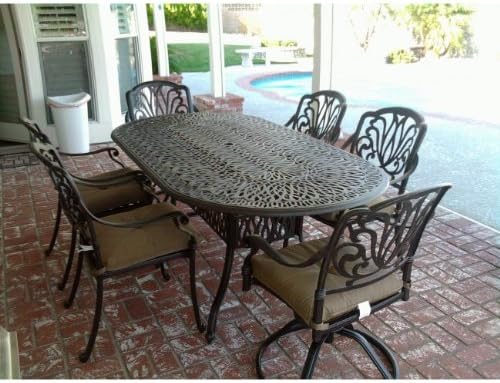 Amazon Com Heritage Outdoor Living Elisabeth Cast Aluminum 7pc Outdoor Patio Dining Set W 42 X 72 Oval Table Antique Bronze Outdoor And Patio Furniture Sets Garden Outdoor