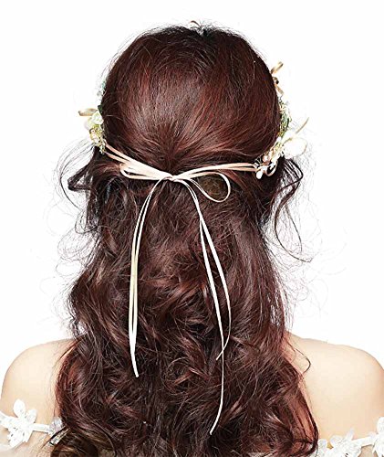 Lovful Womens Big Girls Adjustable Floral Wreath for Photograph Headbands Bridal Wedding Flower Crown,A