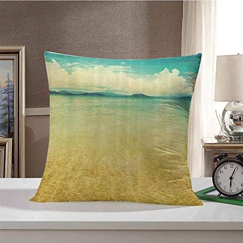 Beach Premium Hypoallergenic Pillow Cases View of The Sea in Grunge and Retro Style Horizon Cloudy Sky Summer Indoor or Out Door Pillowcase 20 x 20 Inch Green Earth Yellow Turquoise