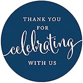 Andaz Press Circle Gift Label Stickers, Thank You For Celebrating With Us, Navy Blue, 40-Pack, Round Thanks Label For Bridal Wedding, Thank You For Celebrating With Us Stickers Thank You Stickers Blue