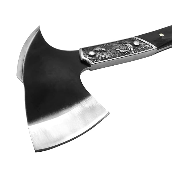 BLACK CHOPPING AXE, FULL TANG WOODEN HANDLE WOOD SPLITTING AND CUTTING, CAMPING OUTDOOR HATCHET WITH SHEATH, RETRO DESIGN FOR BUSHCRAFT AXES
