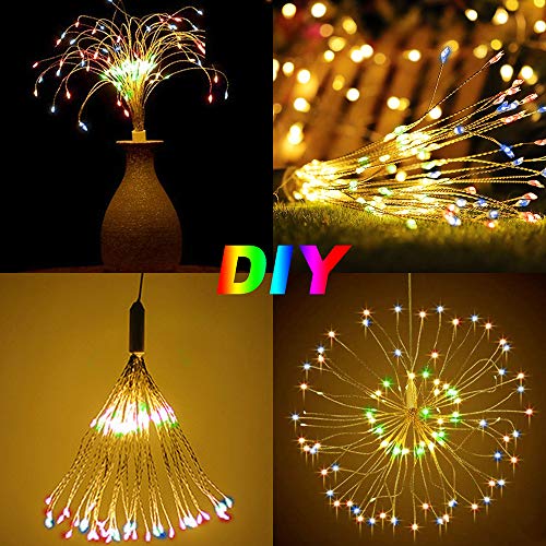DenicMic Firework Lights Copper Wire LED Lights Battery Operated Fairy Lights with Remote, 8 Modes Starburst Lights, Decorative Hanging Lights for Patio Party Indoor Christmas Decoration (2 Pack)