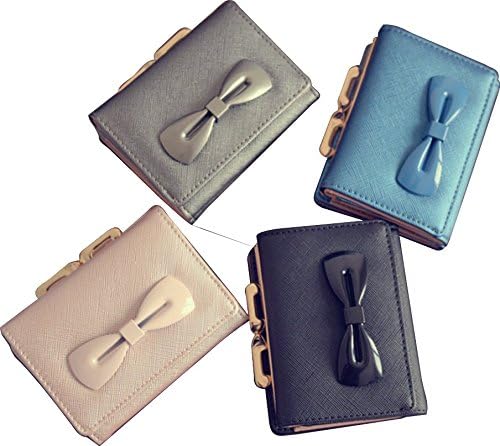 Amazon Mt On Do レディース 財布 小銭入れ パスケース リボン ミニ 三つ折り 折り畳み コンパクト 女の子 清楚 がまぐち ホック ブルー グレー ブラック ピンク ブラック 財布