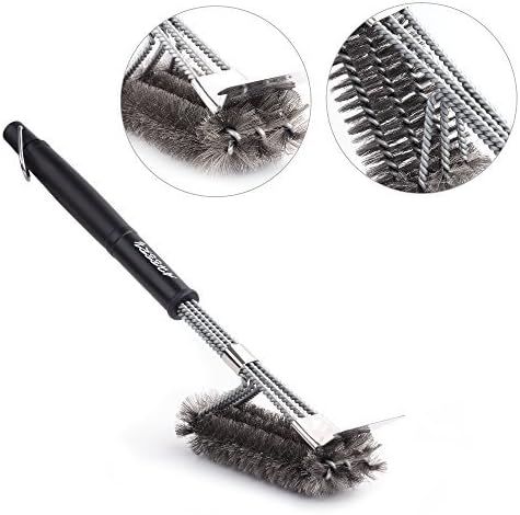 Grill Brush and Scraper,BBQ Cleaning Brush for Grill,3 in 1 Stainless Steel Woven Wire Bristles 18โ Long Handle Cleaner Accessories for Weber Gas/Charcoal Grilling/Cooking Grates/Racks & Burner
