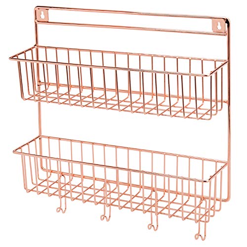 MyGift 2Tier Copper Metal Wall Mounted Spice Rack with Kitchen Towel