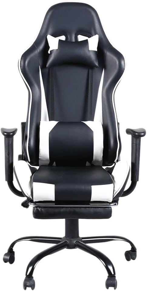 Pannow Computer Gaming Chair, Racing Style Esports Chair Office Chair, Adjustable High-Back Swivel Game Chair with Headrest, Lumbar Support and Retractable Footrest, Black&White